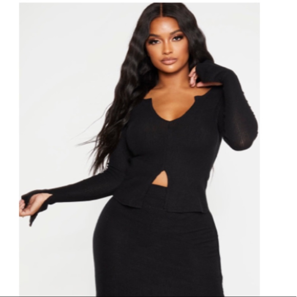Shape Black Brushed Rib Long Sleeve Top